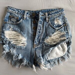Distressed High-Waist Light Blue Denim Shorts